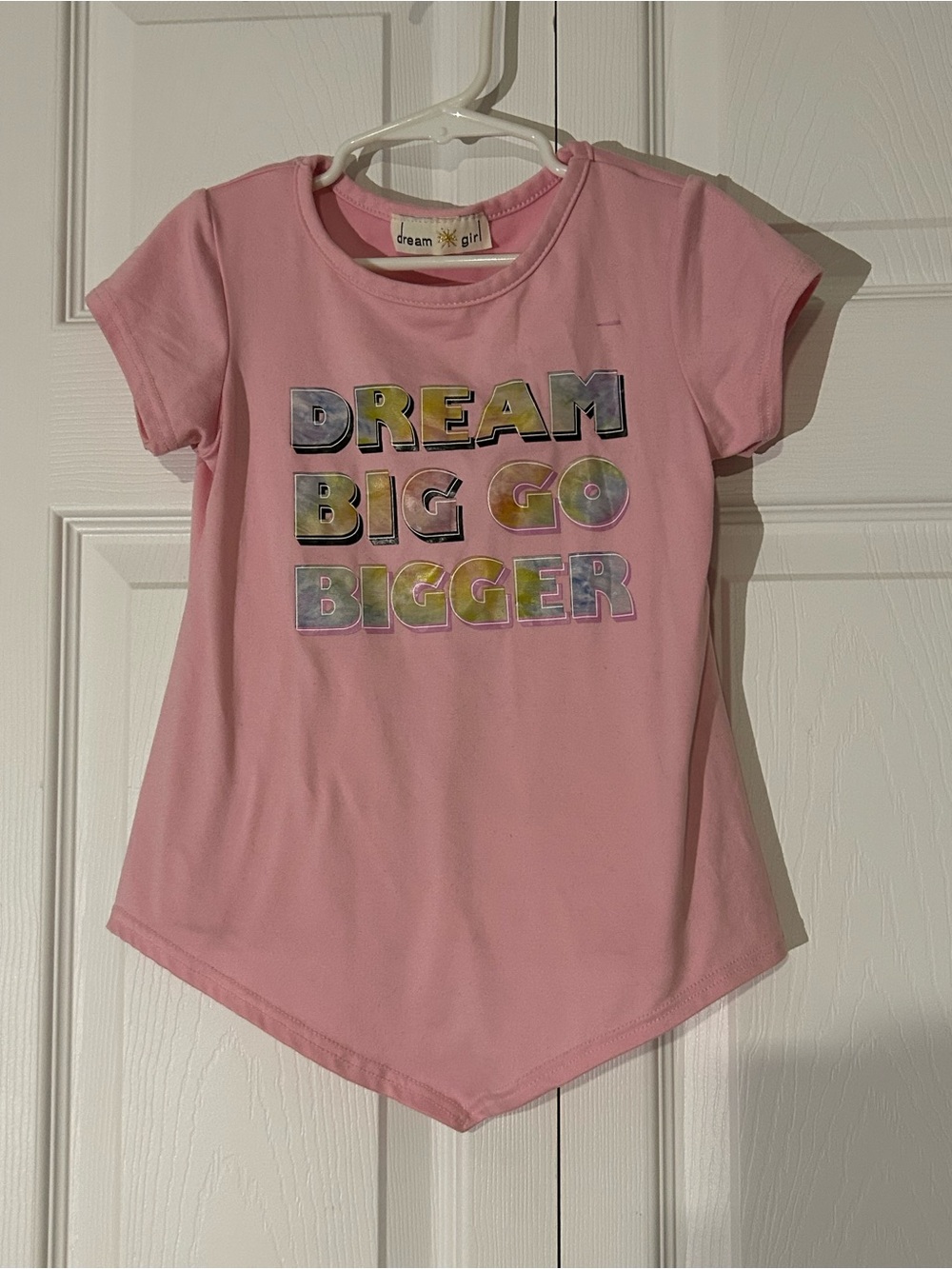 Dreamgirl Pink Short-Sleeve Tee with Rainbow Metallic Slogan